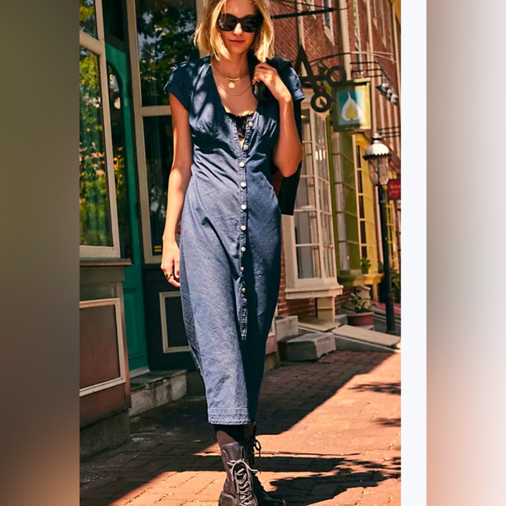 Free People New in town Denim midi dress. NWOT never worn.